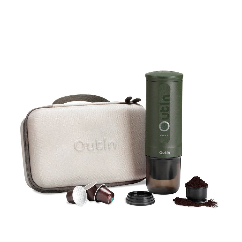 Outin Bærbar Espresso Kaffemaskine Sæt Forest Green